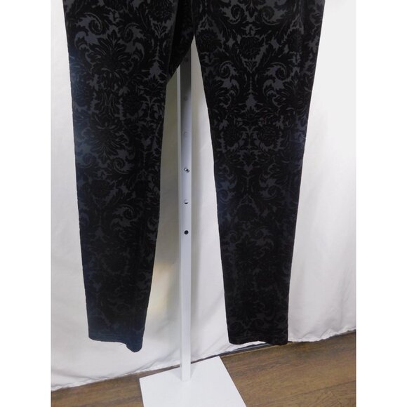 Roz & Ali Pants Womens Medium Black Flocked Velvet Damask Gothic Witchy - Picture 3 of 11